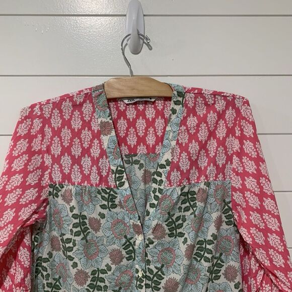 Zara | Midi Dress Floral Button Front V Neck Short Sleeve- Size Small - Picture 4 of 11